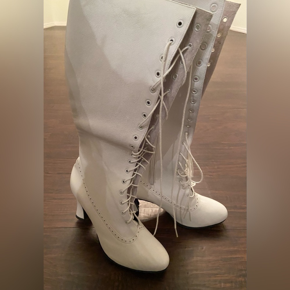 Tall White Leather Dance Boots - Picture 2 of 5